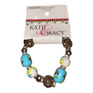 Kate & Macy Little Owl Hand Painted Glass Stretch Bracelet J40